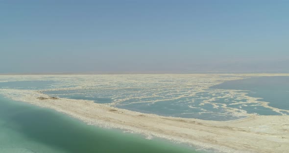 Aerial view of Dead Sea shoreline in Negev, Israel. alt