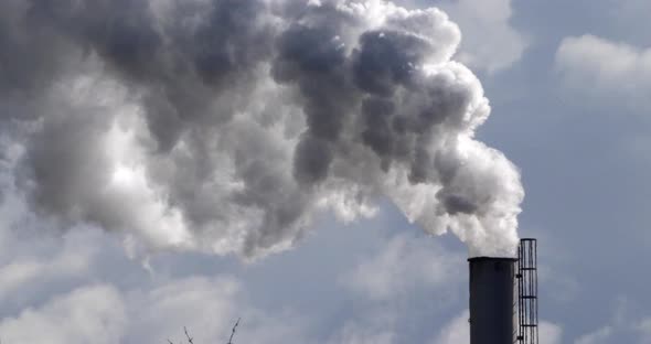 Smokestack of Sugar Refinery with Water Vapour, Near Caen in Normandy, Real Time 4K alt