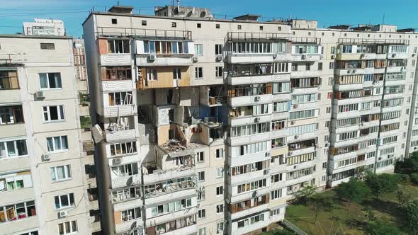 Aerial Drone Footage of Damage After Gas Explosion in a Residential Building in Kyiv