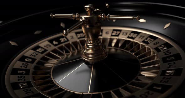 Animated Modern Black And Golden Roulette Wheel On Black Background. 3D