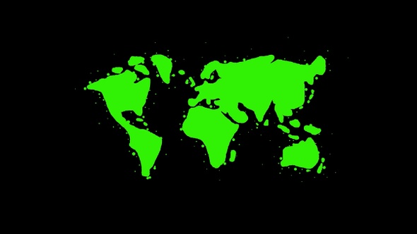Animated world map on black and transparent background