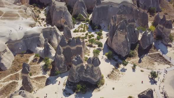 Cappadocia With Tourists Aerial View