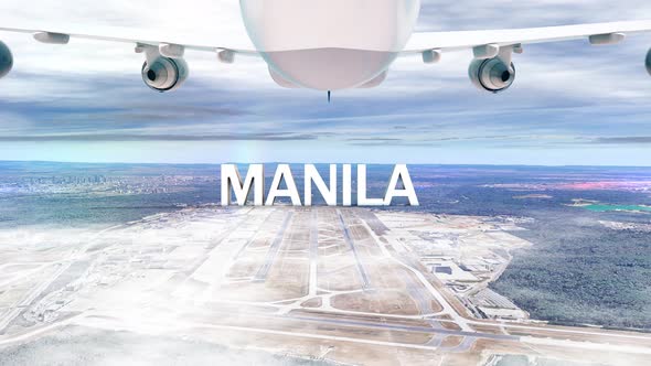 Commercial Airplane Over Clouds Arriving City Manila