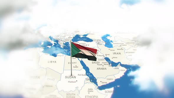 Sudan Map And Flag With Clouds