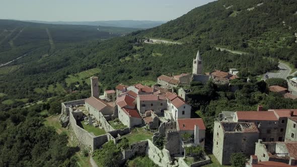 Aerial view to the old town among the mountains in Croatia alt