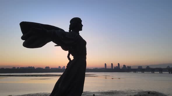 Symbol of Kyiv - a Monument To the Founders of the City in the Morning at Dawn. Ukraine. Aerial alt