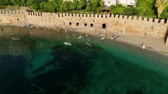 Sup surfing group aerial view 4 K Turkey Alanya alt