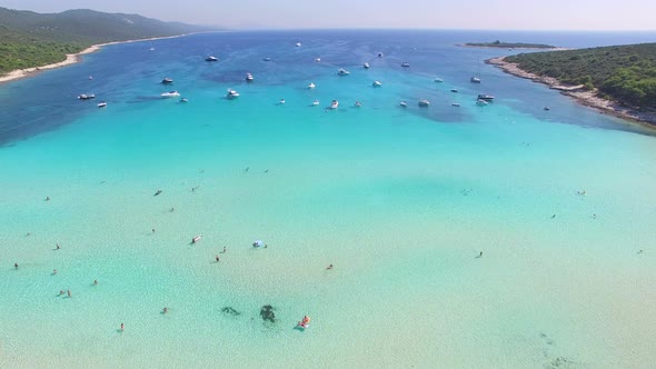 Aerial view of a white sandy shore on the island of Dugi otok, Croatia alt