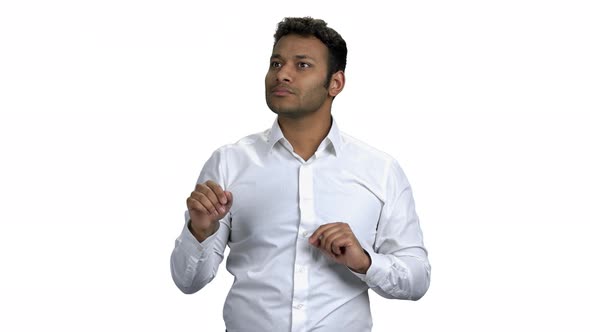 Africanamerican Businessman Working with Transparent Virtual Screen alt