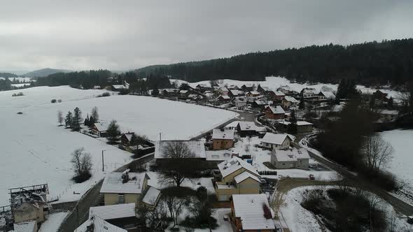 Village of Saint-Point-Lac in Doubs in France seen from the sky alt