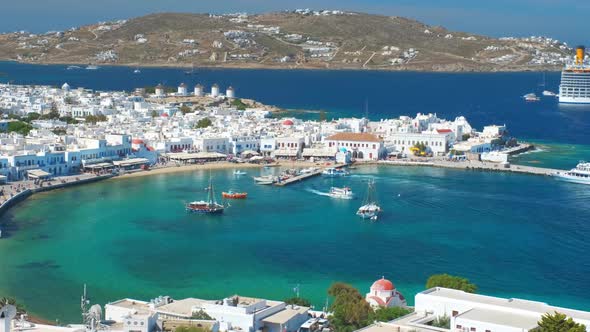 Mykonos Island Port with Boats, Cyclades Islands, Greece alt