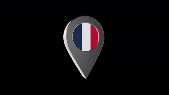 3d Animation Map Navigation Pointer With France Flag With Alpha Channel  - 4K alt