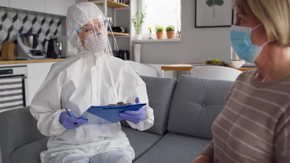 Tracking video of medical worker visiting a senior at home. Shot with RED helium camera in 8K. alt