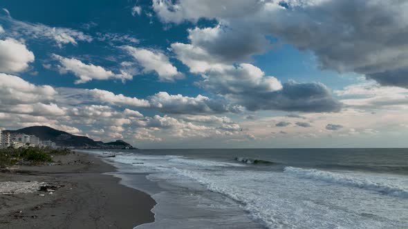 Beach in a strong storm aerial view 4 K Alanya Turkey alt