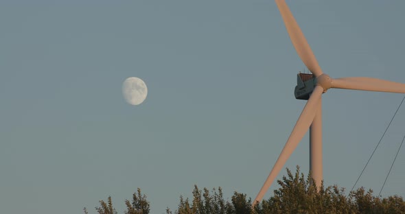 The Windmill Is Spinning Against the Moon in the Blue Sky alt