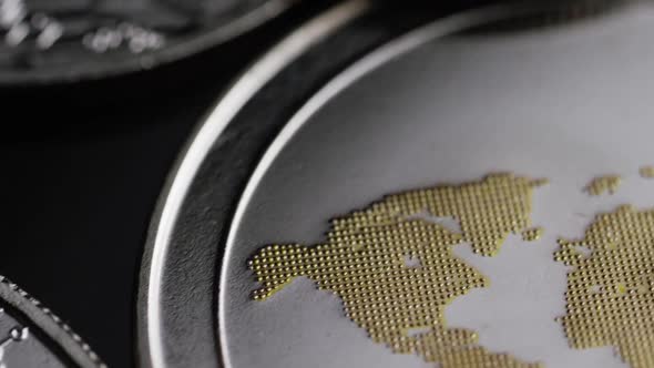 Rotating shot of Bitcoins (digital cryptocurrency) - Ripple alt