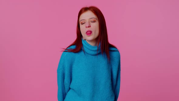 Funny Showing Tongue Making Faces at Camera Fooling Around Joking Aping with Silly Face Teasing alt