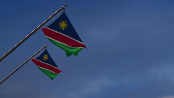 Namibia  Flags In The Blue Sky - 4K
