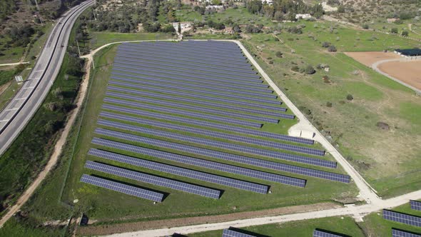 Panel for solar energy at Lagos in Portugal. Aerial orbit