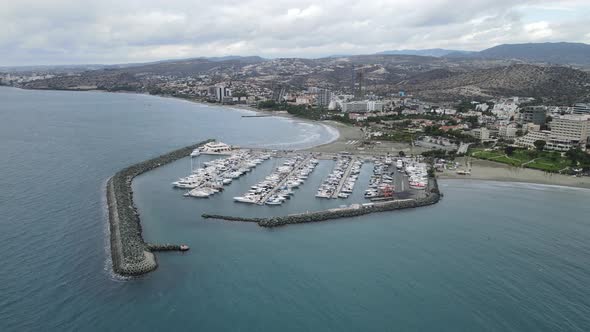 Limassol Marina. Boats and boats are moored. Not a sunny day.