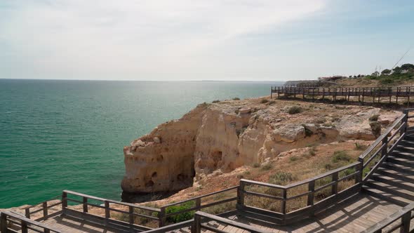 Wonderful View of the Portuguese Coast of Carvoeiro in Summer Walking Along the Wooden Paths alt