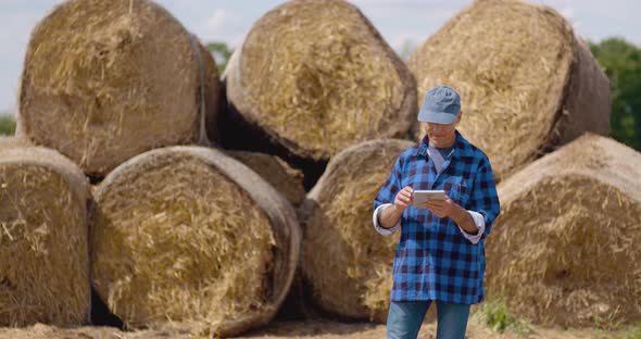 Midsection of Male Researcher Using Digital Tablet alt