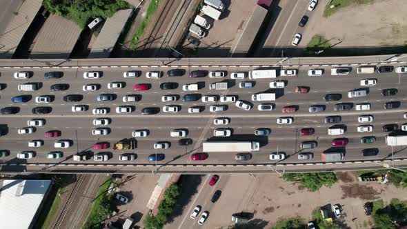 Transport Aerials  Top Down View of Freeway Busy City Rush Hour Heavy Traffic Jam Highway Bridge alt