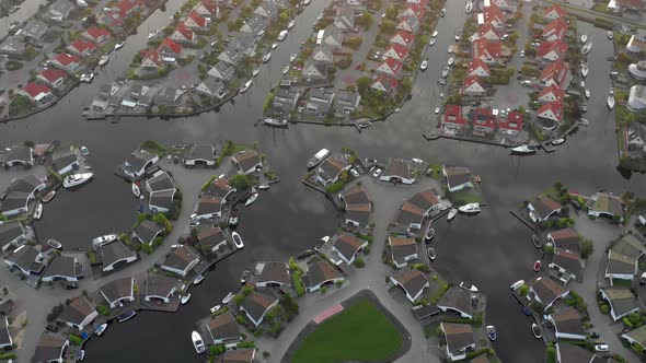 Aerial Overview of the Lemmer Town and Marina in the Netherlands alt