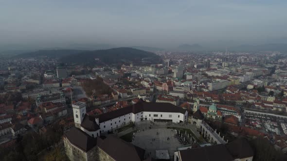 Aerial of the castle and the city alt