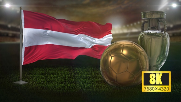 8K Austria Flag with Football and Cup Background Loop alt