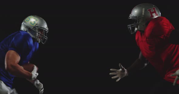 Two American football players in action alt