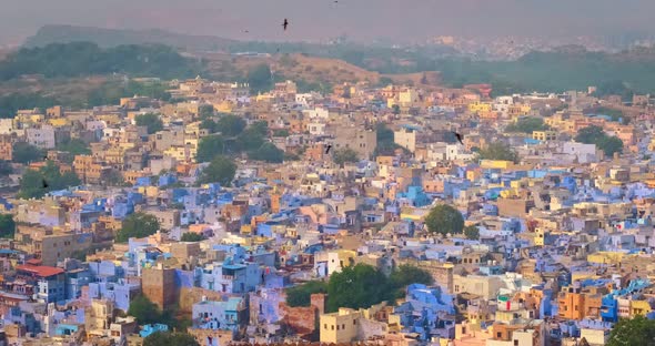Houses of Famous Jodhpur the Blue City and Birds, View From Mehrangarh Fort, Rajasthan, India alt