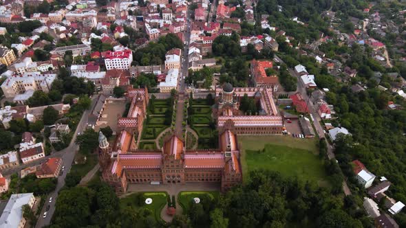 Aerial view of Yuriy Fedkovych Chernivtsi National University, alt