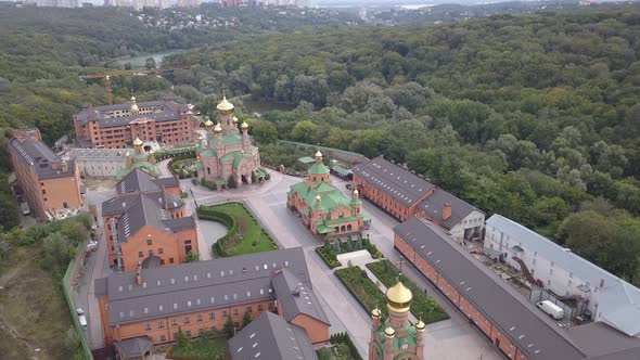 Aerial To Orthodox Monastery Goloseevo in Kyiv, Ukraine alt
