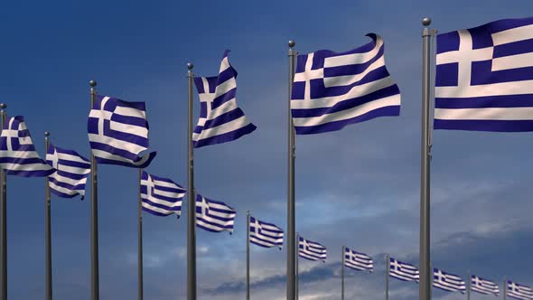 The Greece Flags Waving In The Wind  - 4K alt