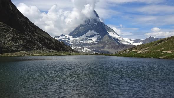 Timelapse of Scenic View on Snowy Matterhorn Peak and Lake Stellisee