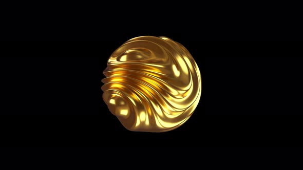 3D golden waving sphere. Smooth abstract liquid shape.