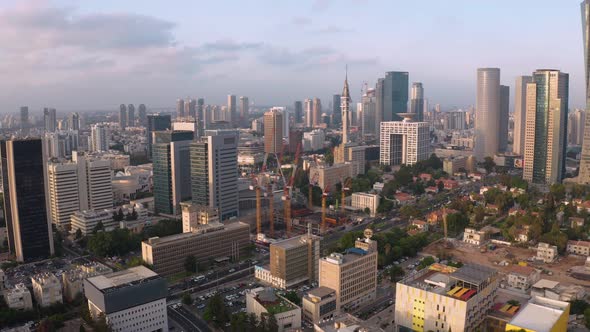 Business city center of Tel Aviv, Israel:  4k aerial drone skyline view alt