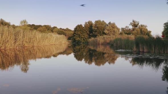 Aerial Shot with Drone Flying Close to the Water in Canyon During Sunny Day alt