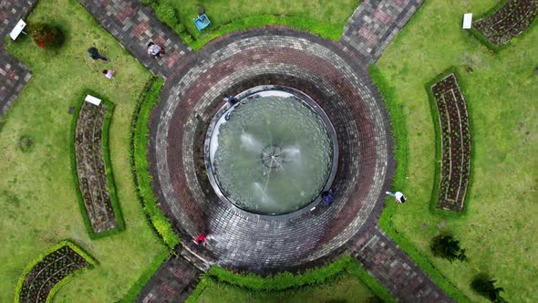 Water fountain from above. Aerial shot from bottom to top alt