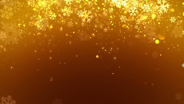 Christmas Gold Snowflake Background with Glitter Particles 