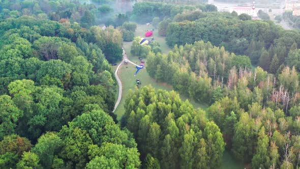 A beautiful flight in the morning over the balloons that are getting ready to fly. alt