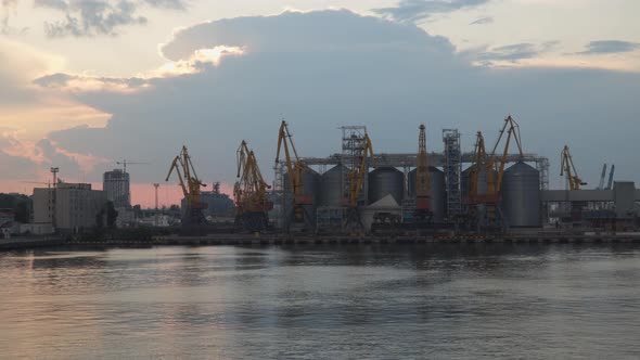 Evening time Odessa, Ukraine .Sea port Visible harbor cranes