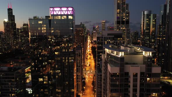 Aerial View of Downtown Chicago at Dusk alt