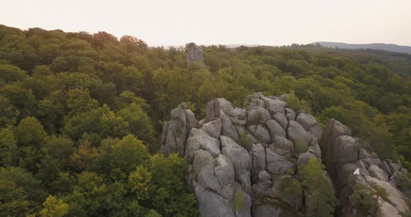 Dovbush Rocks in Carpathian Mountains at Sunrise Bubnyshche Ukraine