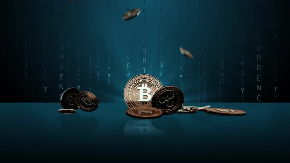 Set 1-2 BITCOIN Cryptocurrency Background with Coins 4K