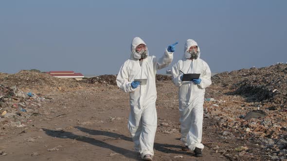 Scientist wearing protection suit alt