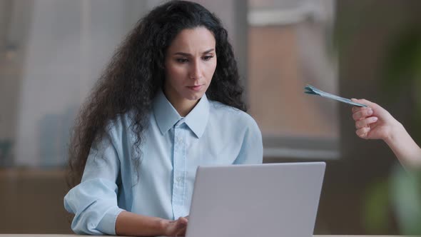 Arabian Business Lady Successful Woman Entrepreneur Working Online at Home Office on Laptop Getting alt