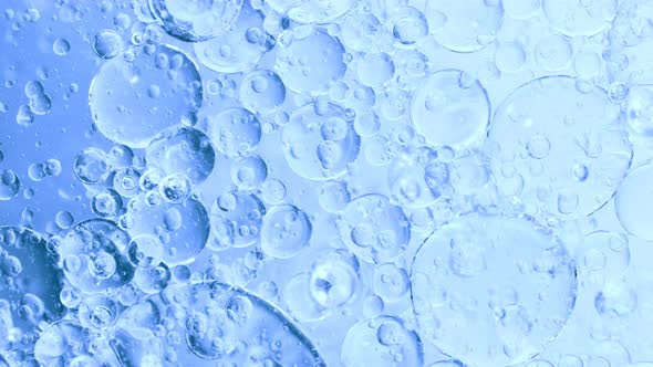 Super Slow Motion Shot of Moving Gel Bubbles on Light Blue Background at 1000Fps alt
