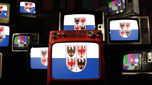 Flag of Trentino-Alto Adige, Italy, and Retro TVs. alt